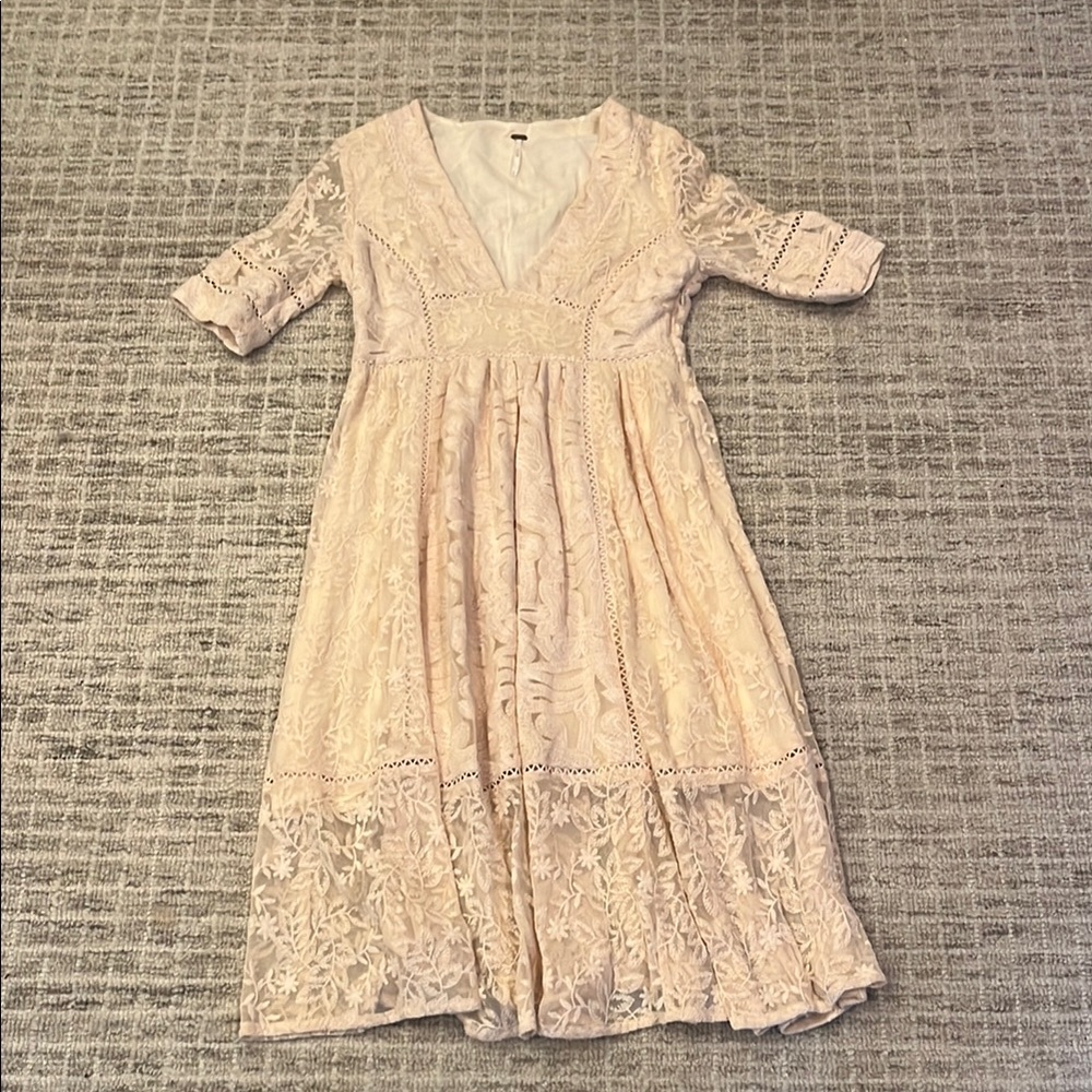 Free People Lace Midi Dress in Cream